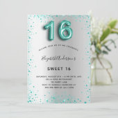 Sweet 16 zilveren blauwgroen glitter elegant glamo kaart (Staand voorkant)