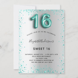 Sweet 16 zilveren blauwgroen glitter elegant glamo kaart