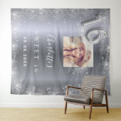 Sweet 16 zilveren foto glittersparel welkom wandkleed (In Situ (horizontaal))