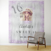 Sweet 16 zilveren foto lavendel glitters welkom  wandkleed (In situ)