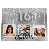 Sweet 16 zilveren glitter druppelt foto-monogram 1 groot cadeauzakje (Voorkant)