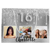 Sweet 16 zilveren glitter druppelt foto-monogram 1 groot cadeauzakje (Achterkant)