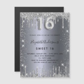 Sweet 16 zilveren glitter druppelt op uitnodiging  (Voorkant / Achterkant)