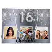 Sweet 16 zilveren glitter foto groot cadeauzakje (Achterkant)