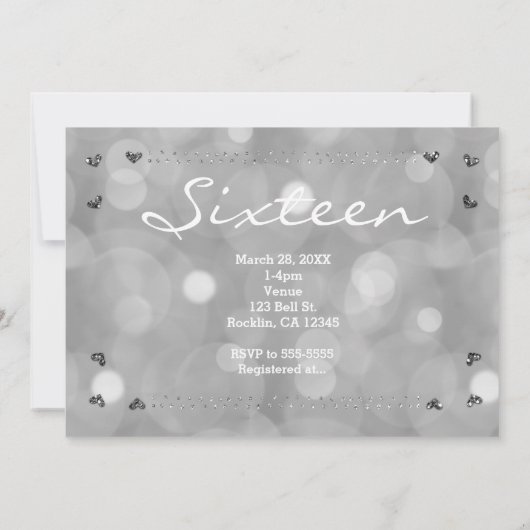 SWEET 16 Zilveren Glitter Party Fotouitnodiging Kaart (Achterkant)