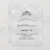 Sweet 16 zilveren glitter tiara uitnodiging (Voorkant / Achterkant)