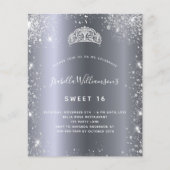 Sweet 16 zilveren glitter tiara uitnodiging (Voorkant)