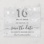 Sweet 16 zilveren glitter vonken save the date flyer (Voorkant)
