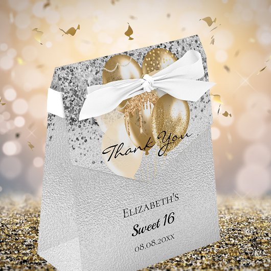 Sweet 16 zilveren gouden ballonnen dank je bedankdoosjes
