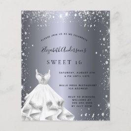 Sweet 16 zilveren jurk glitter uitnodiging