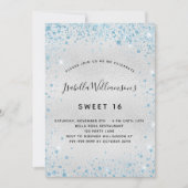 Sweet 16 zilveren lichtblauwe glitter kaart (Voorkant)