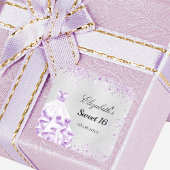 Sweet 16 zilveren paarse glitterkleding vierkante sticker