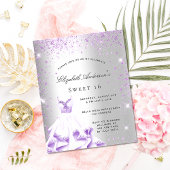 Sweet 16 zilveren paarse jurk glitter uitnodiging
