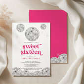 Sweet 16 Zilveren Retro Disco PINK Glitter Kaart