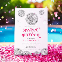 Sweet 16 Zilveren Retro Disco PINK Glitter Kaart