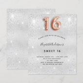 Sweet 16 zilveren roos gouden budgetuitnodiging (Voorkant / Achterkant)