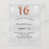 Sweet 16 zilveren roos gouden glitter uitnodiging briefkaart (Voorkant)