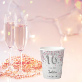 Sweet 16 zilveren roze glitter sparkles naam party papieren bekers
