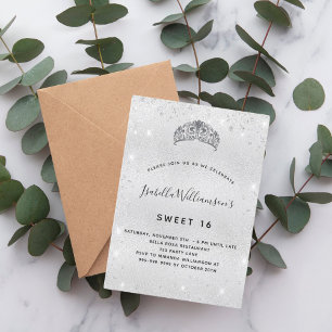 Sweet 16 zilverglitter tiara crown sparkle kaart