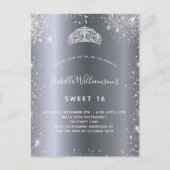 Sweet 16 zilverglitter tiara uitnodiging briefkaart (Voorkant)