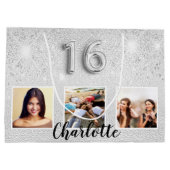 Sweet 16 zilverglitterfotomonogram groot cadeauzakje (Achterkant)