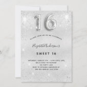Sweet 16 zilverglitterglamoureus kaart (Voorkant)