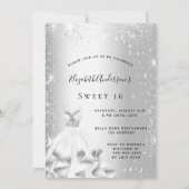 Sweet 16 zilverjurk glitter glamoureus kaart (Voorkant)