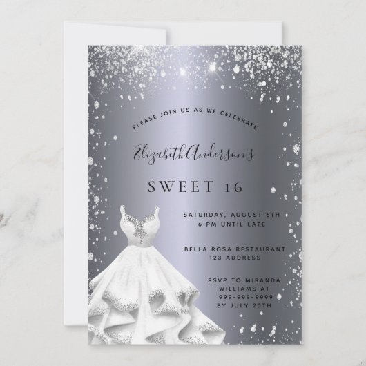 Sweet 16 zilverjurk glitter sparkle glamoureus kaart (Voorkant)