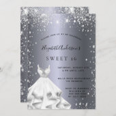 Sweet 16 zilverjurk glitter sparkle glamoureus kaart (Voorkant / Achterkant)