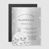 Sweet 16 zilverjurk luxe uitnodiging magnetische uitnodiging (Voorkant / Achterkant)