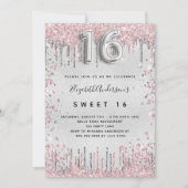Sweet 16 zilverroze glitter druppelt glamoureus kaart (Voorkant)