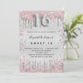 Sweet 16 zilverroze glitter druppelt luxe kaart (Staand voorkant)