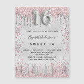 Sweet 16 zilverroze glitter druppelt luxe magnetische uitnodiging (Voorkant)