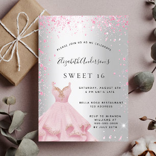 Sweet 16 zilverroze jurk glitter glamoureus kaart