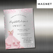 Sweet 16 zilverroze jurk glitter luxe magnetische uitnodiging