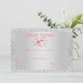 Sweet 16 zilverroze perzikfloraal kaart (Staand voorkant)