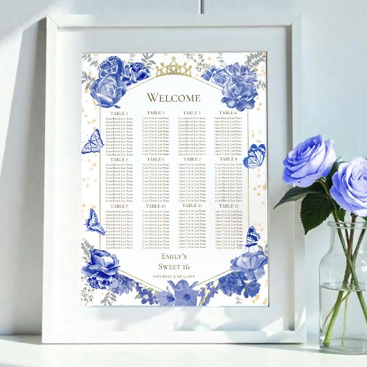 Sweet 16 Zitkaart Teken Blauwe Vlinders Poster