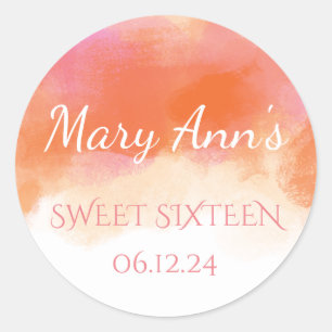 Sweet 16 Zomer Blush Roze Koraal Waterverf Ronde Sticker