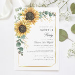 Sweet 16 Zonnebloem Eucalyptus Verjaardagsfeest Kaart<br><div class="desc">Eucalyptus Sunflower Floral Script Sweet 16 Verjaardagsfeestuitnodiging kunt u eenvoudig aanpassen met de verrassingsfeestdetails door op de knop "Personaliseren" te klikken. Met heldergeel bloemig en groen sappig met een gouden folie geometrisch lijst en moderne typografie</div>