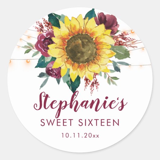 Sweet 16 Zonnebloemlichten Bloemen Verjaardag Ronde Sticker (Voorkant)