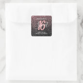 Sweet 16 Zwart Blush Roze Glitter Dank u Naam Vierkante Sticker (Tas)