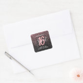 Sweet 16 Zwart Blush Roze Glitter Dank u Naam Vierkante Sticker (Envelop)