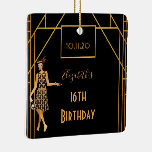 Sweet 16 zwart goud 1920 art deco keramisch ornament (Rechts)