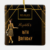 Sweet 16 zwart goud 1920 art deco keramisch ornament (Voorkant)