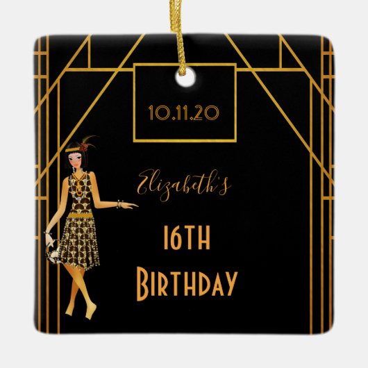 Sweet 16 zwart goud 1920 art deco keramisch ornament (Voorkant)