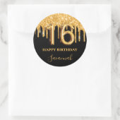 Sweet 16 zwart goud glitter druppels partij ronde sticker (Tas)