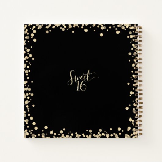 Sweet 16 Zwart Goud Glitter Verjaardag Gastboek Notitieboek (Achterkant)