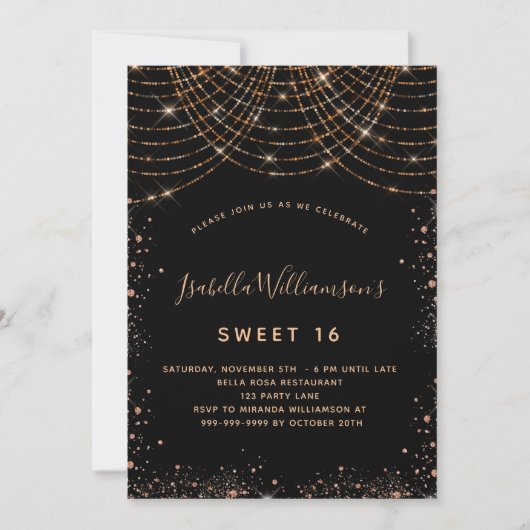 Sweet 16 zwart goud glitter verjaardag kaart (Voorkant)