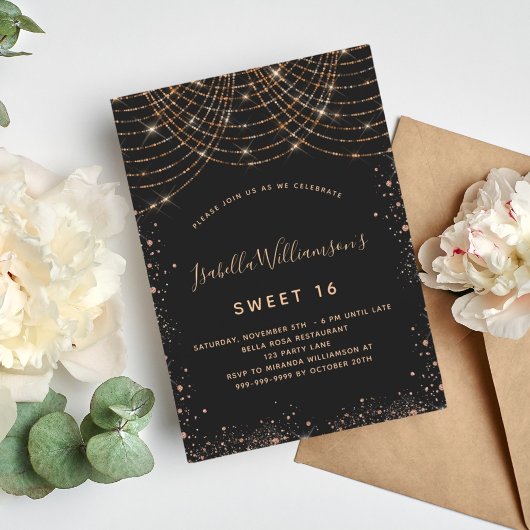 Sweet 16 zwart goud glitter verjaardag kaart