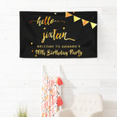 Sweet 16 zwart goud hallo zestien welkom spandoek (Insitu)